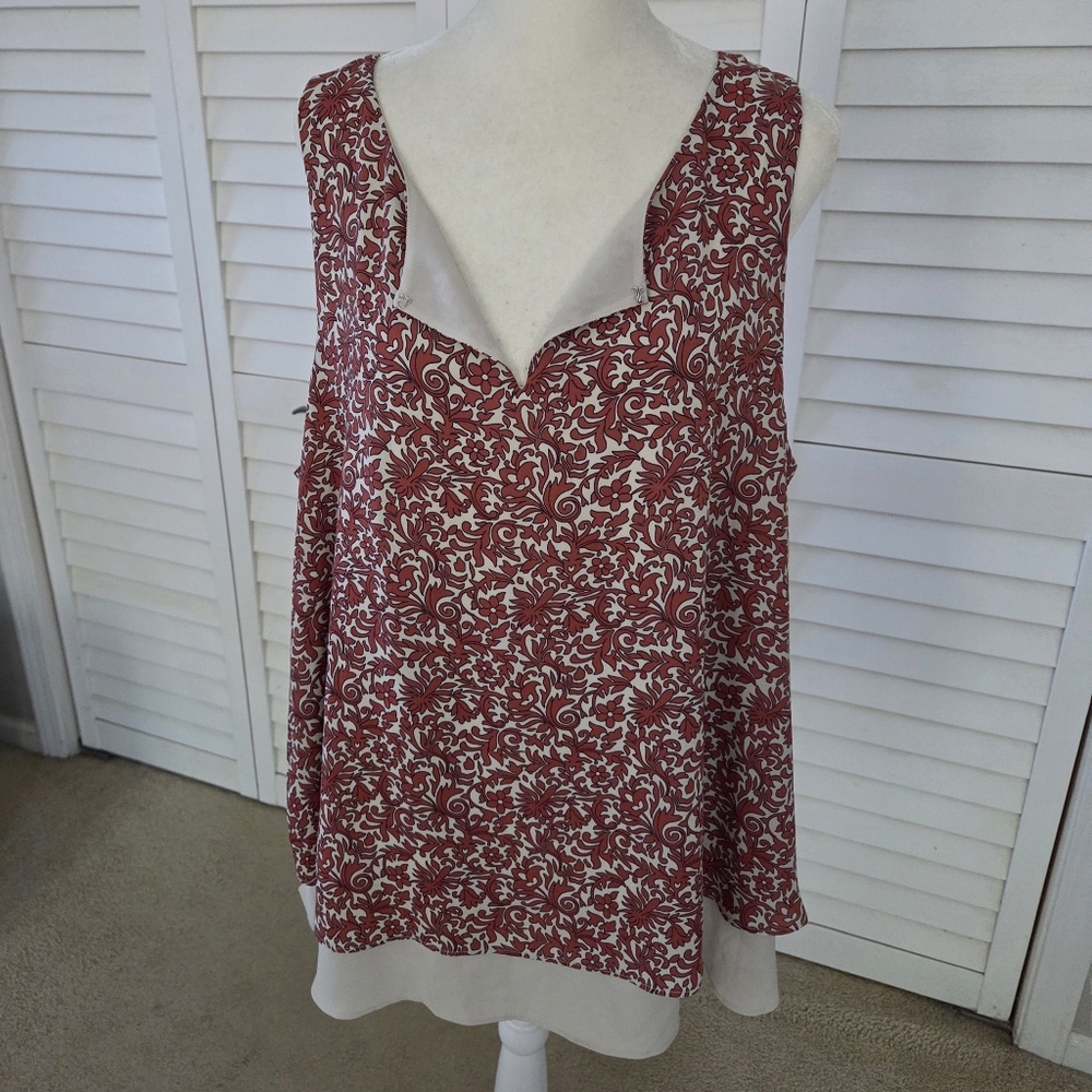 LOFT Orange and Cream Floral Blouse